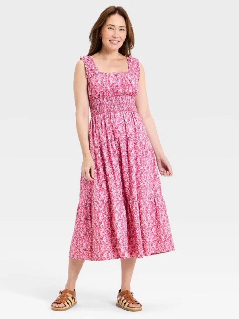 Universal Thread Women's Sleeveless Button-Front Smocked Maxi Empire Waist Dress
